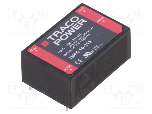 Converter: AC/DC; 10W; Uout: 15VDC; Iout: 660mA; 84%; Mounting: PCB