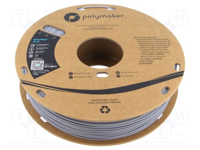 Filament: PLA Tough; 1.75mm; grey; 190÷230°C; 750g; PolyMax™