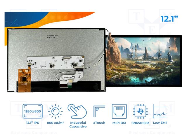 Display: TFT; 12.1"; 1280x800; Illumin: LED; RGB; 850cd/m2; 5VDC