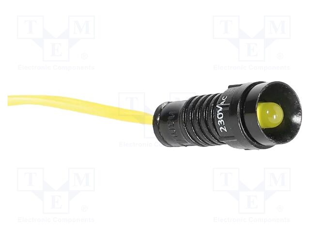 Indicator: LED; recessed; yellow; 230VAC; Ø5mm; IP20; cables; 330mm