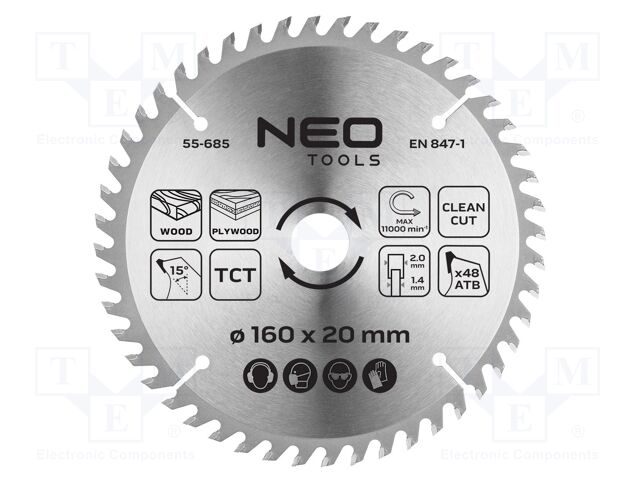 Cutting wheel; Ø: 160mm; Teeth: 48; Holder: assembly hole; 20mm