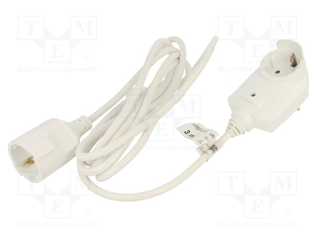 Extension lead; Sockets: 1; white; 3m; 16A