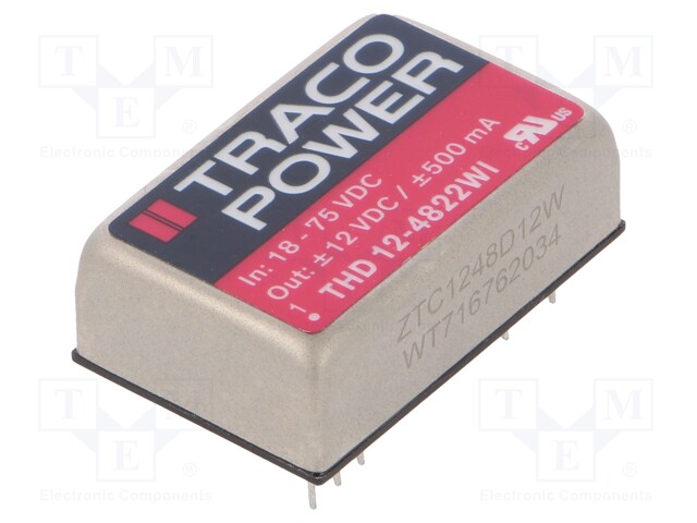 Converter: DC/DC; 12W; Uin: 18÷75V; Uout: 12VDC; Uout2: -12VDC; DIP24