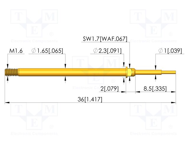Test needle; Spring compression: 4mm; 5mm; 5A; CuBe; gold-plated