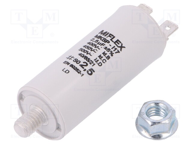 Capacitor: motors, run; 2.5uF; Ø25x58mm; -40÷85°C; ±10%; 10000h