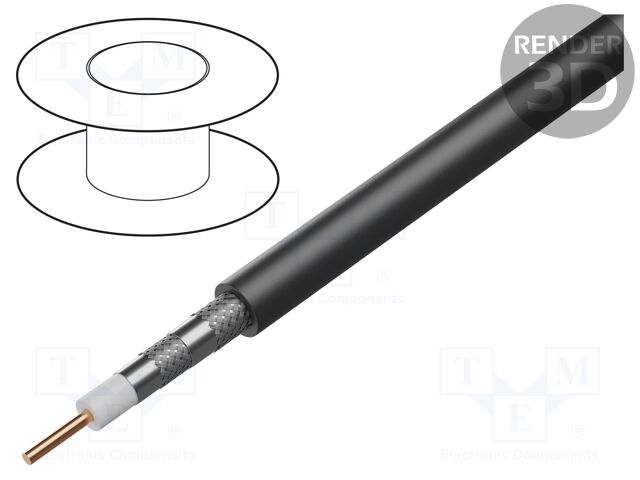 Wire: coaxial; RG6; 1x18AWG; wire; Cu; PVC; black; 305m; CPR: Eca