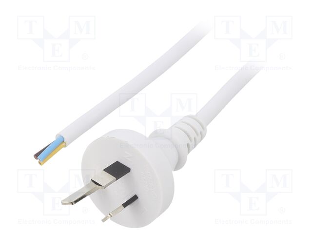 Cable; 3x1mm2; AS/NZS 3112 (I) plug,wires; PVC; 3m; white; 10A