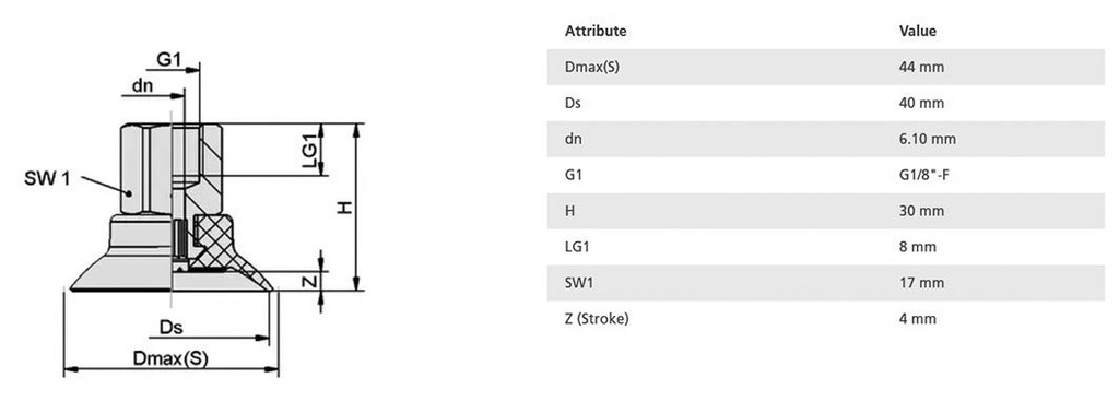 Suction cup; 40mm; 18.9g; G 1/8 F; Shore hardness: 60; 3.8cm3; SUF