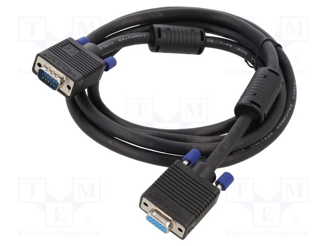 Cable; D-Sub 15pin socket,D-Sub 15pin plug; 2m; black; 28AWG