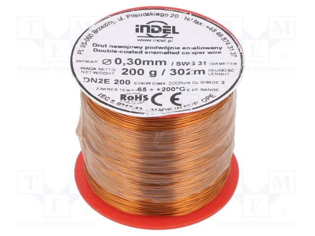 Coil wire; double coated enamelled; 0.3mm; 200g; -65÷200°C