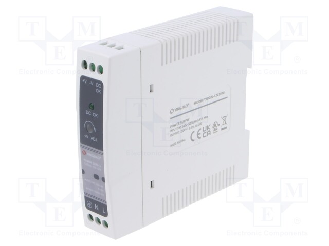 Power supply: switched-mode; for DIN rail; 20W; 12VDC; 1.67A; 80%