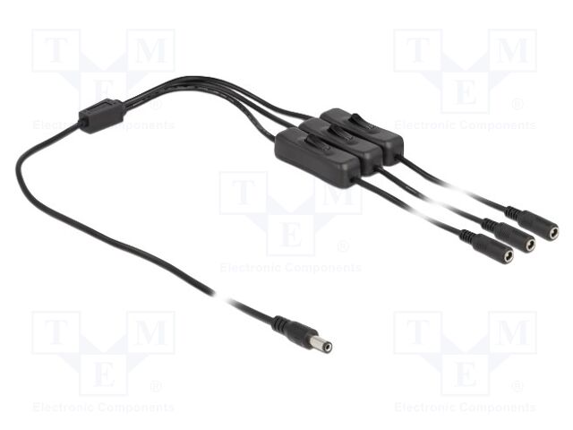 Cable; DC 5,5/2,1 plug,DC 5,5/2,1 socket x3; straight; black; 1m