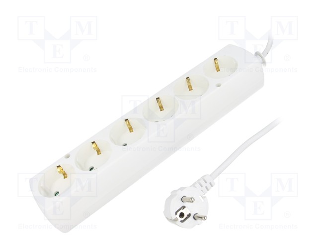 Extension lead; Schuko; Sockets: 6; PVC; white; 3x1,5mm2; Len: 5m