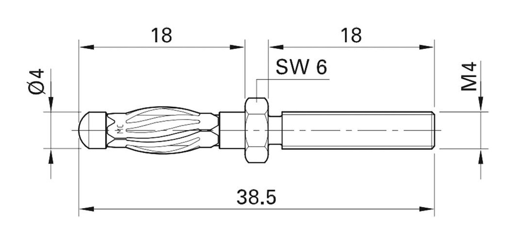 Plug; 4mm banana; 50A; 0.2mΩ; gold-plated; Contacts: CuZn; 38.5mm