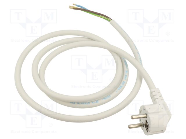 Cable; CEE 7/7 (E/F) plug angled,wires; PVC; 1.5m; white; 16A
