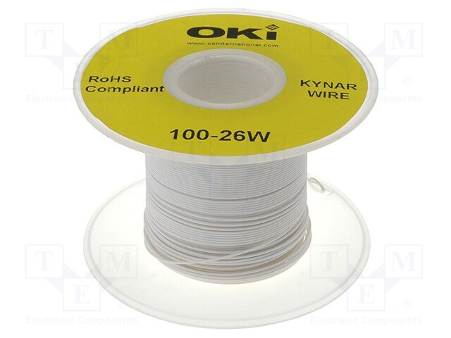 Wire; solid; OFC; 26AWG; white; kynar 460 (PVDF); 300V; 100m