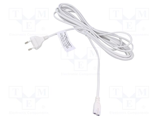 Cable; CEE 7/16 (C) plug,IEC C7 female; 5m; white; 2.5A; 230V