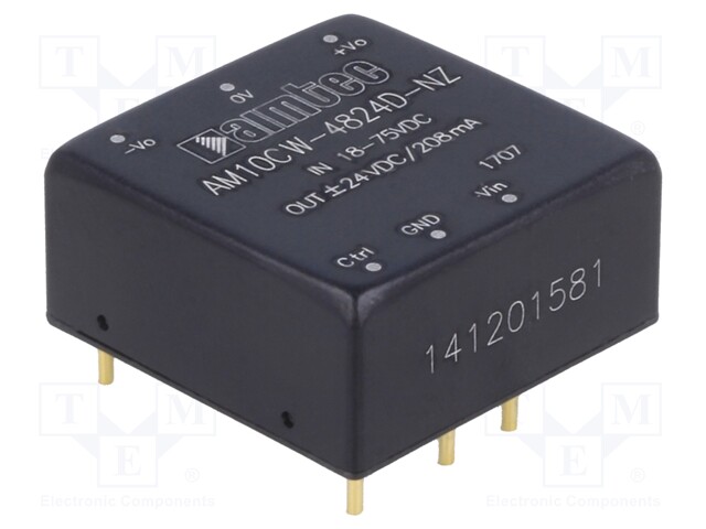 Converter: DC/DC; 10W; Uin: 18÷75V; Uout: 24VDC; Uout2: -24VDC; 1"x1"