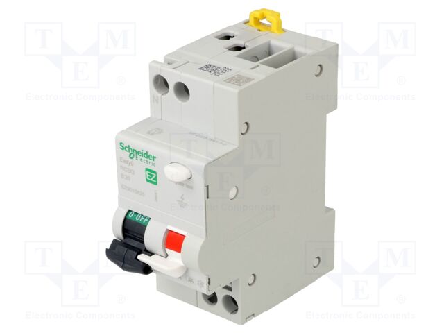 RCBO breaker; Inom: 20A; Ires: 30mA; Poles: 1+N; 230VAC; IP20; RCBO