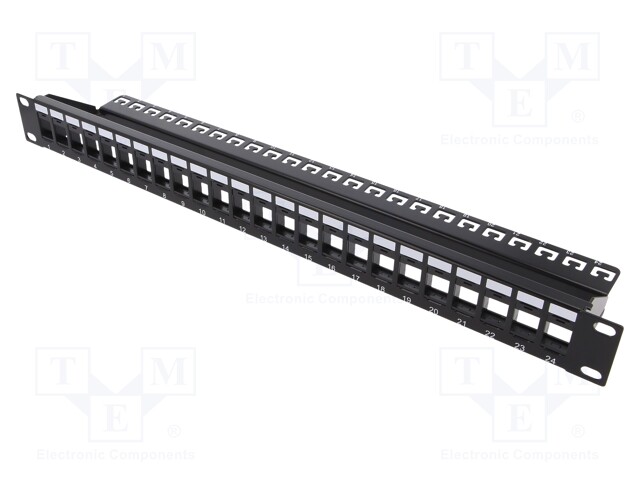 Patch panel; Keystone; Colour: black; Number of ports: 24