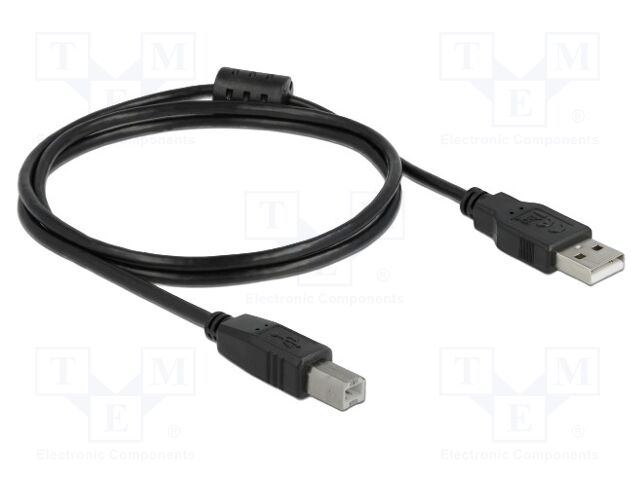 Cable; USB 2.0; USB A plug,USB B plug; 1m; black; 24AWG,28AWG