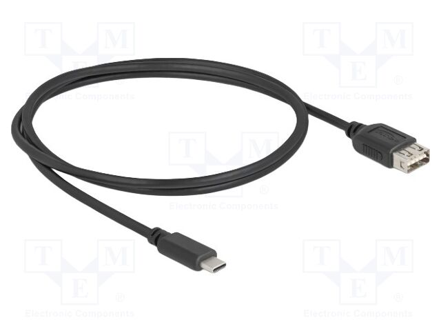 Cable; USB 2.0; USB A double sided socket,USB C plug; 1m; black
