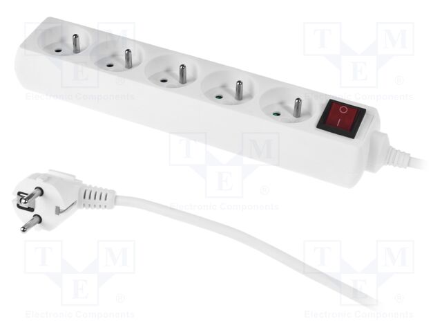 Mains; Schuko; Sockets: 5; CEE 7/5 (E) socket,CEE 7/7 (E/F) plug