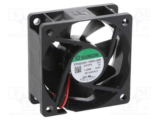 Fan: DC; axial; 24VDC; 60x60x25mm; 39.93m3/h; 27dBA; slide bearing