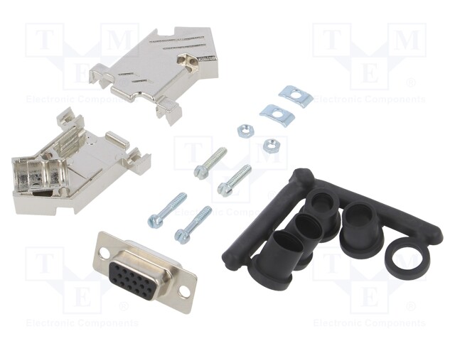 D-Sub; PIN: 15; plug; female; soldering; for cable; black