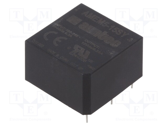 Converter: AC/DC; 5W; Uout: 15VDC; Iout: 0.33A; 78%; Mounting: PCB