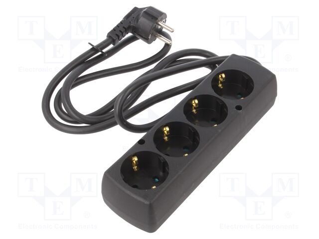 Extension lead; 3x1.5mm2; Schuko; Sockets: 4; PVC; black; Len: 1.5m