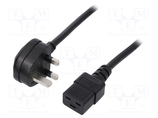 Cable; BS 1363 (G) plug,IEC C19 female; 2m; black; PVC; 3x1,5mm2