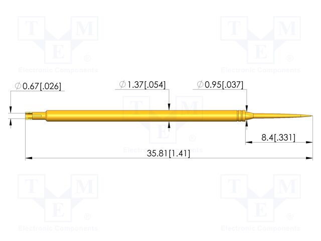 Test needle; Spring compression: 4.3mm; 6.35mm; 5A; steel; Ø: 0.6mm