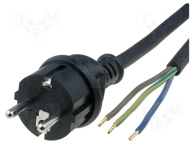 Cable; CEE 7/7 (E/F) plug,wires; 3m; black; rubber; 3x1mm2; 10A