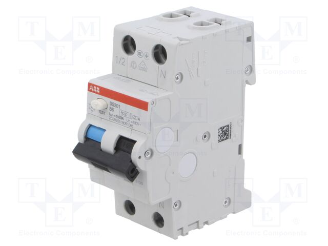 RCBO breaker; Inom: 6A; Ires: 30mA; Poles: 1+N; 230VAC; DIN; IP20