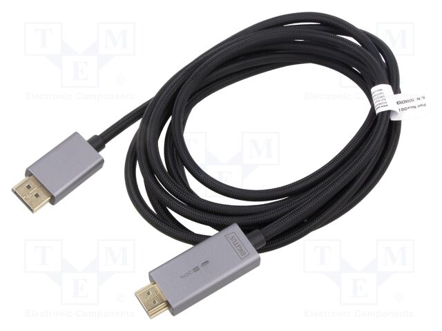 Cable; DisplayPort 1.2,HDMI 2.0; DisplayPort plug,HDMI plug; 3m