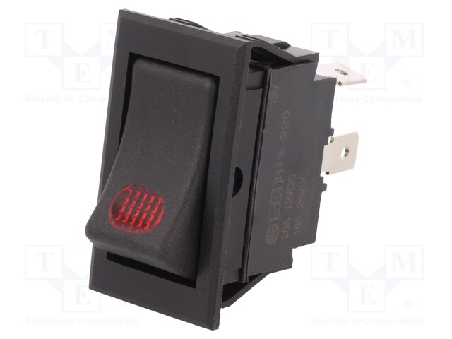 ROCKER; SPST; Pos: 2; OFF-ON; 20A/12VDC; black; LED 12VDC,point