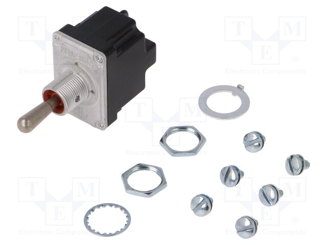 Switch: toggle; Pos: 3; DPDT; (ON)-OFF-(ON); 6A/230VAC; 18A/28VDC