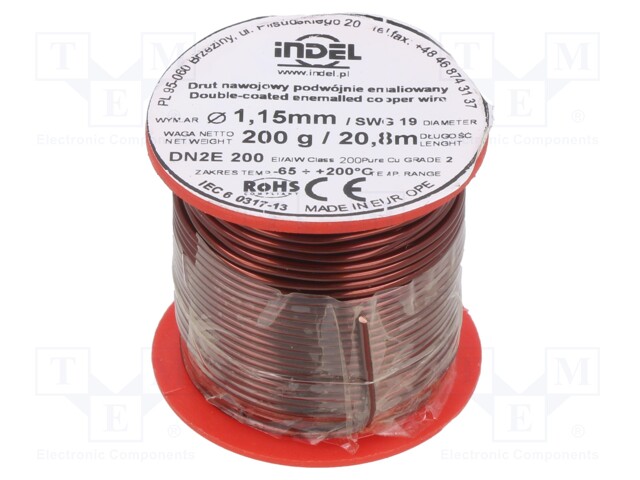 Coil wire; double coated enamelled; 1.15mm; 200g; -65÷200°C