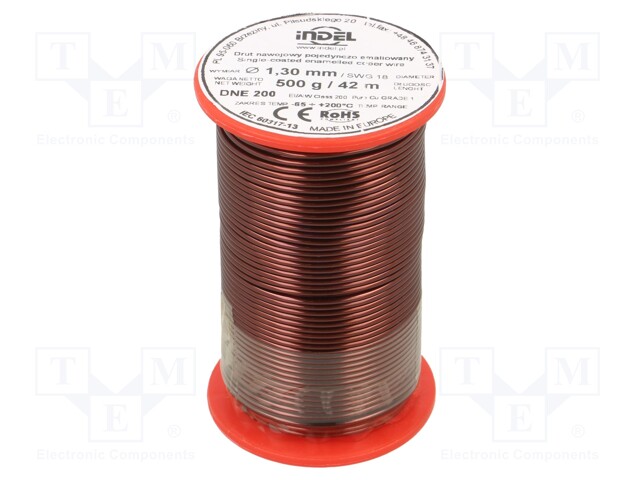 Coil wire; single coated enamelled; 1.3mm; 500g; -65÷200°C