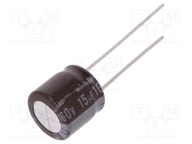 Capacitor: electrolytic; THT; 15uF; 160VDC; Ø10x9mm; Pitch: 5mm