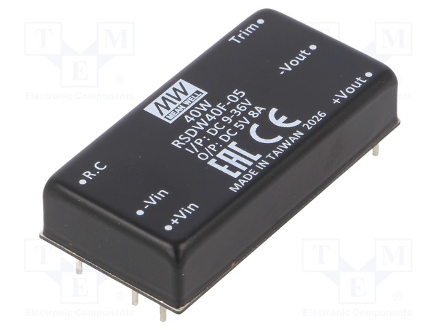 Converter: DC/DC; 40W; Uin: 9÷36V; Uout: 5VDC; Iout: 8A; 2"x1"; 37.6g