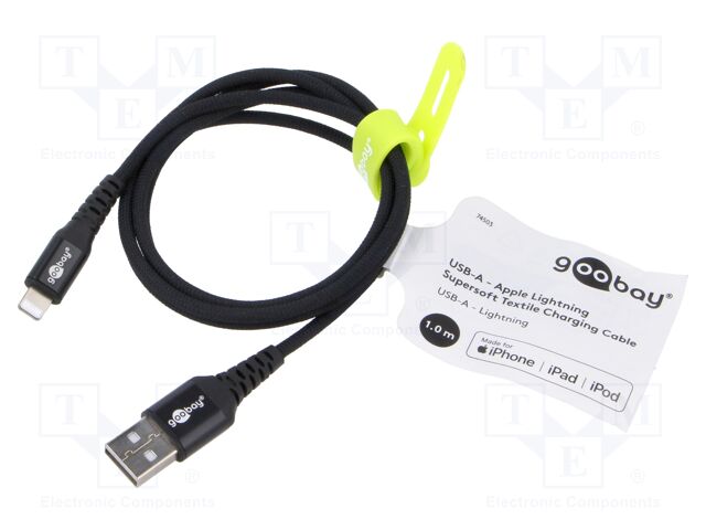 Cable; USB 2.0; Apple Lightning plug,USB A plug; 1m; black; 60W
