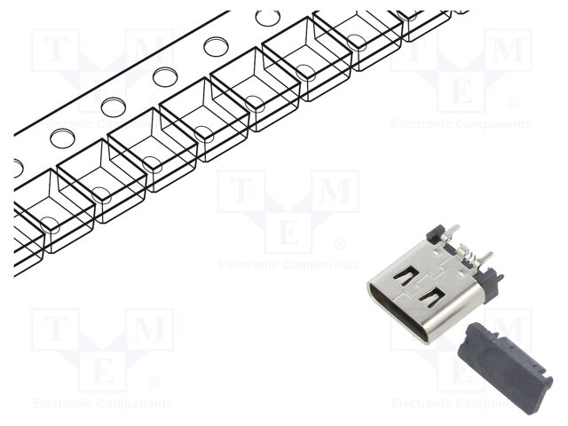 Connector: USB C; socket; SMT; PIN: 16; vertical; top board mount