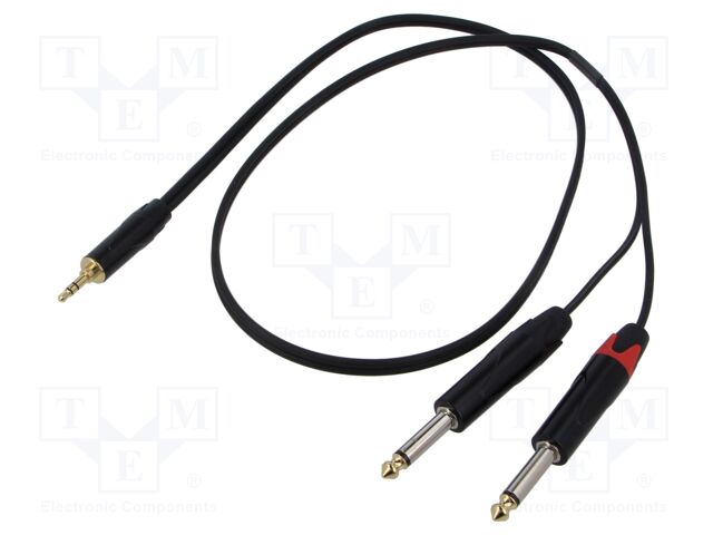 Cable; Jack 3.5mm plug,Jack 6,3mm plug x2; 1m; black; PVC