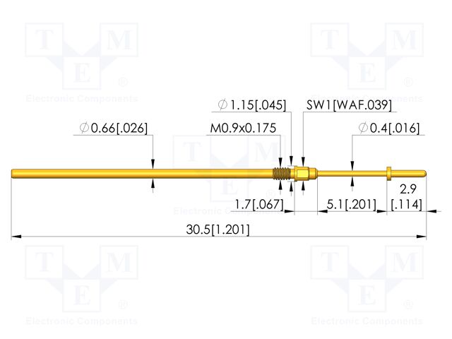 Test needle; Spring compression: 4mm; 5mm; 3A; CuBe; gold-plated