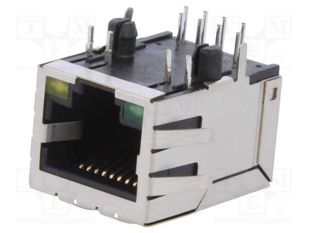 Socket; RJ45; PIN: 8; Cat: 5e; shielded; Layout: 8p8c; THT; angled