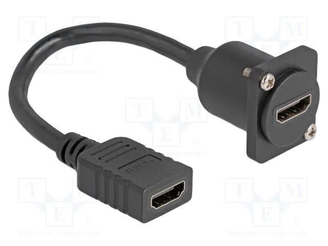 Cable; HDMI socket,both sides; HDCP,HDR; Len: 0.2m; black; 30AWG