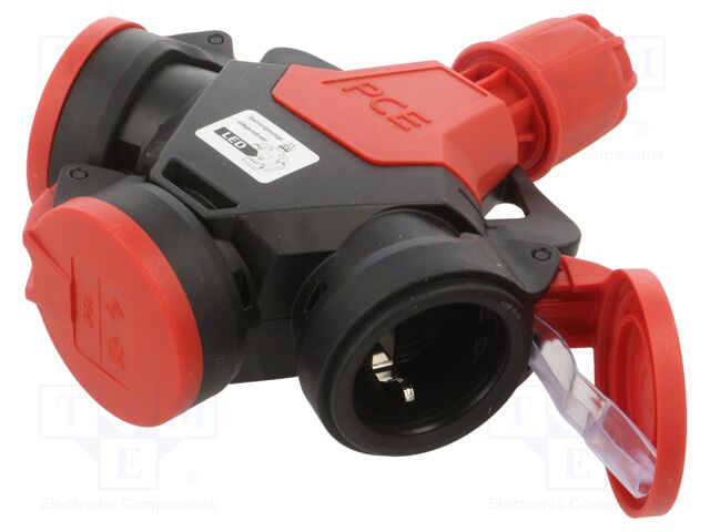 Connector: AC supply; splitter; 2P+PE; 250VAC; 16A; black,red; IP44