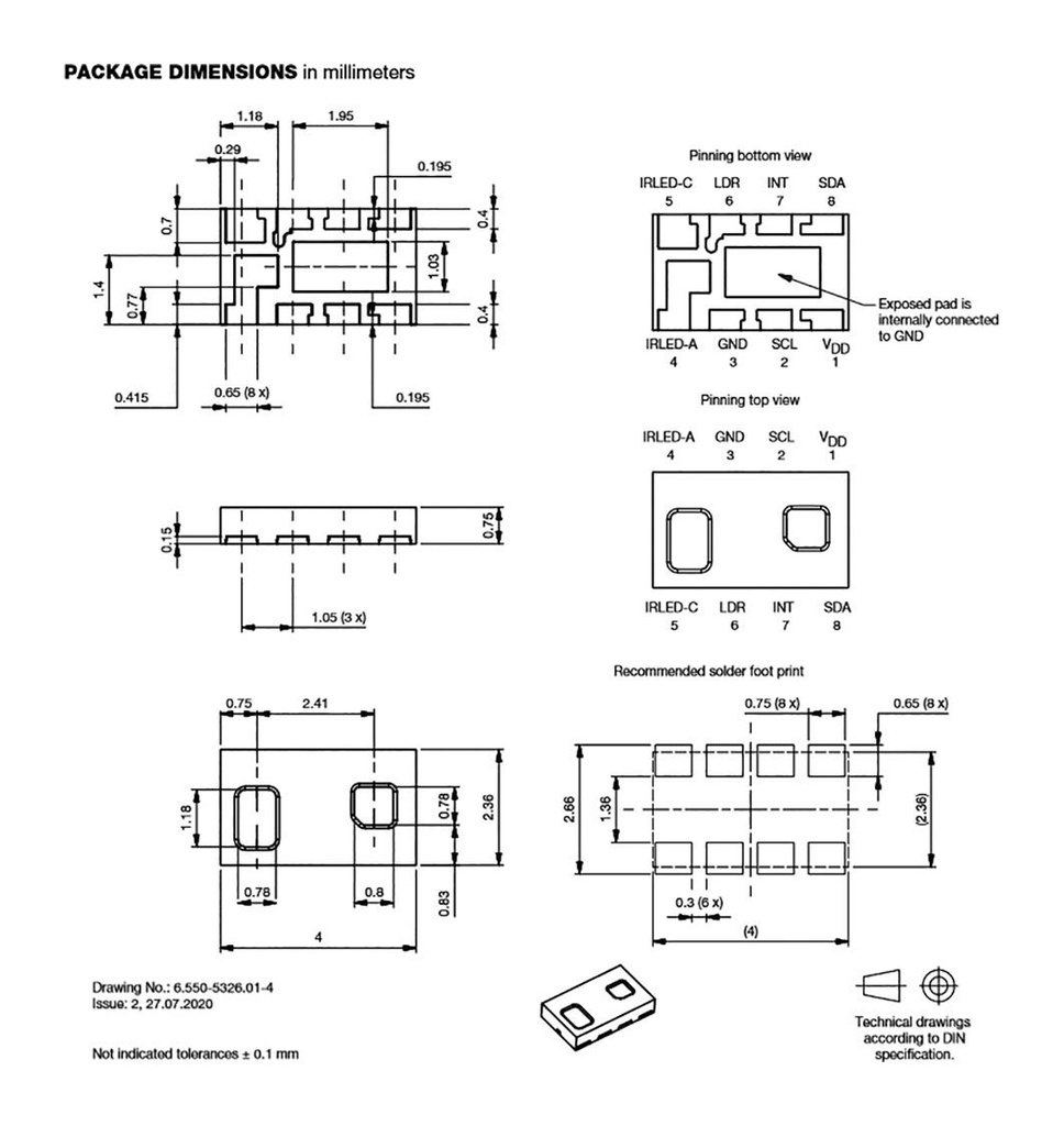 Sensor: proximity; -40÷105°C; Range: 300mm; PCB,SMD; 2.5÷3.6V